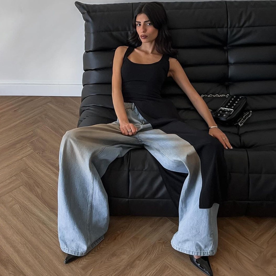 Damen Maxikleid mit asymmetrischem Schnitt und fließendem Stoff R&B