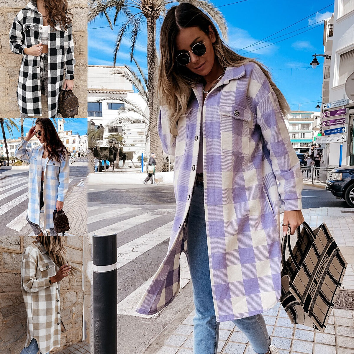 Damen Oversized Karohemdenjacke R&B