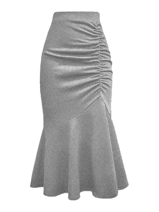 Damen eleganter Midirock mit asymmetrischem Schnitt und Raffung R&B