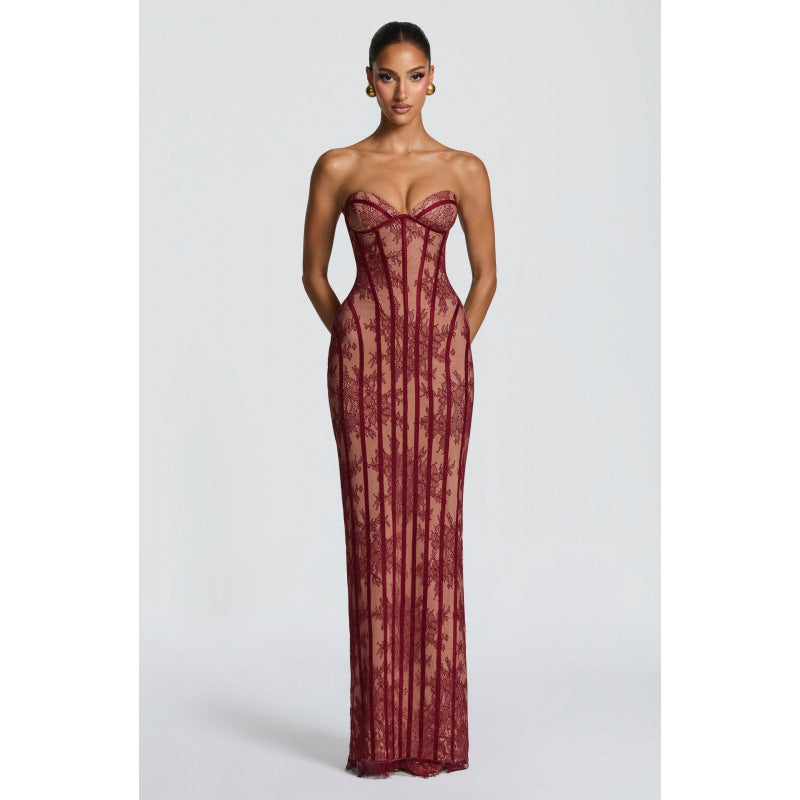Damen Elegantes Abendkleid mit raffinierten Spitzenakzenten und corsagenähnlichem Oberteil R&B