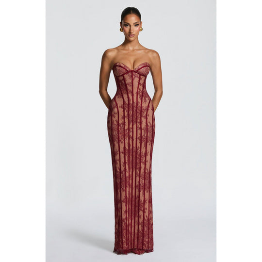 Damen Elegantes Abendkleid mit raffinierten Spitzenakzenten und corsagenähnlichem Oberteil R&B