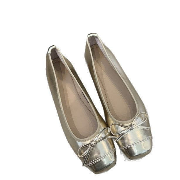 Damen elegante Ballerinas mit Schleifendetail und glänzender Schuhspitze R&B