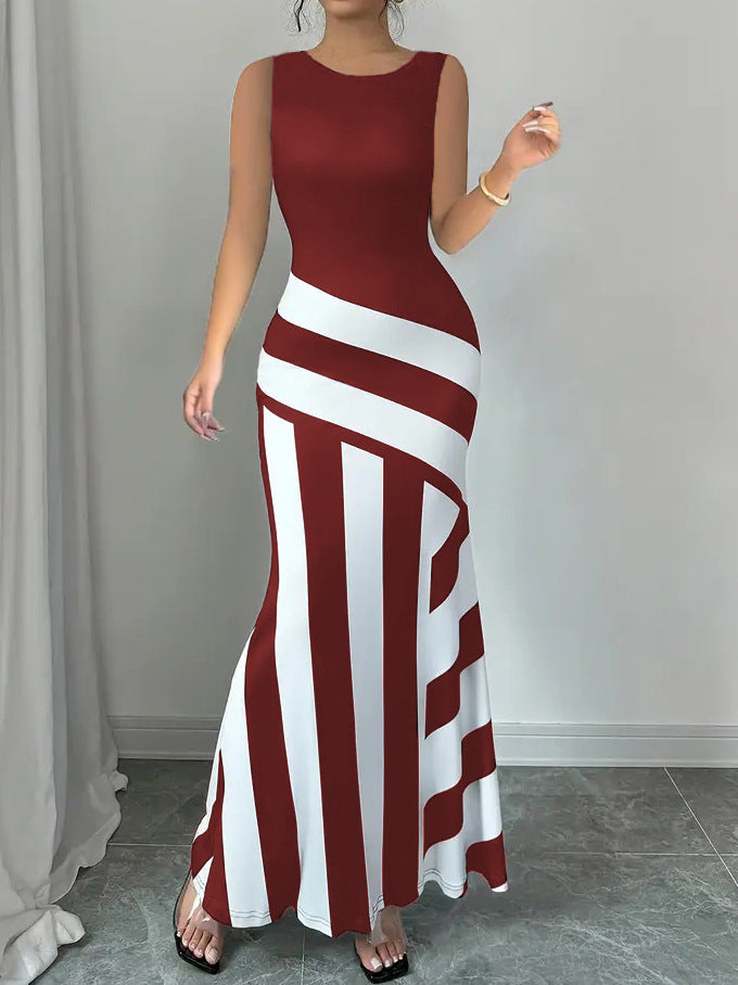 Damen Maxikleid mit stilvollem Wickel-Effekt und diagonalen Streifen R&B