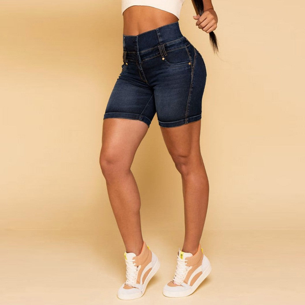 Damen Hochtaillierte Denim-Shorts mit figurformendem Design R&B