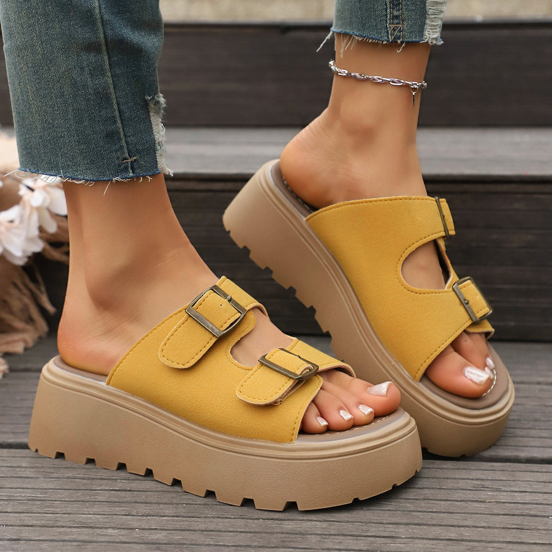 Damen Komfortable Plateausandalen mit doppelten Riemen und modischem Design R&B
