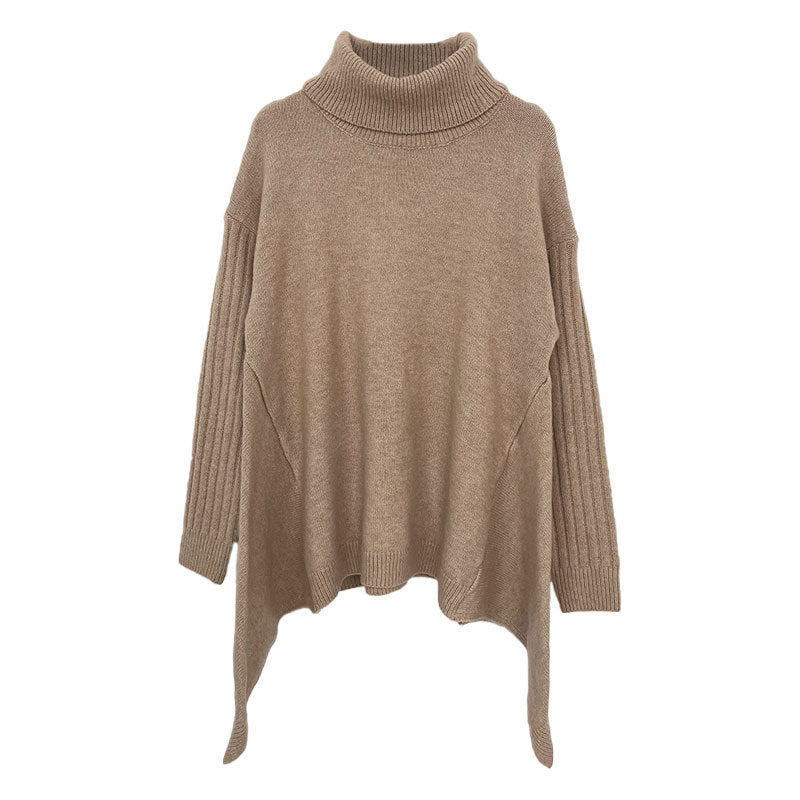 Damen lässiger Pullover mit Stehkragen und asymmetrischem Schnitt R&B