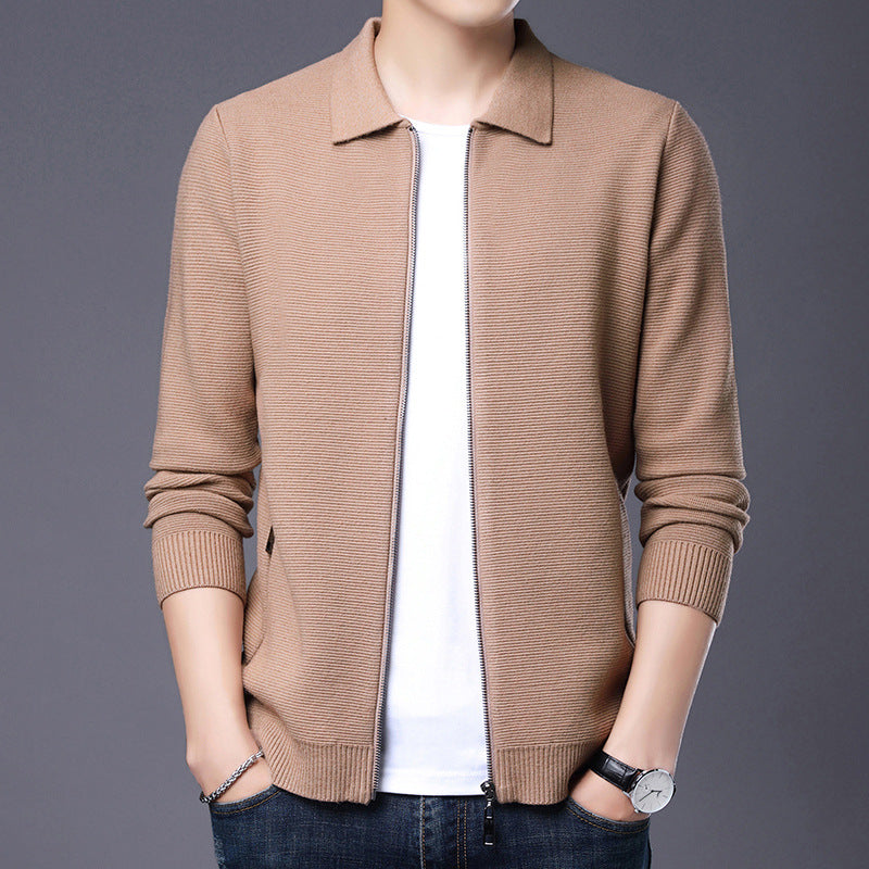 R&B | Strickjacke Wolle Slim Fit Reißverschluss Klassischer Kragen Gerippter Saum
