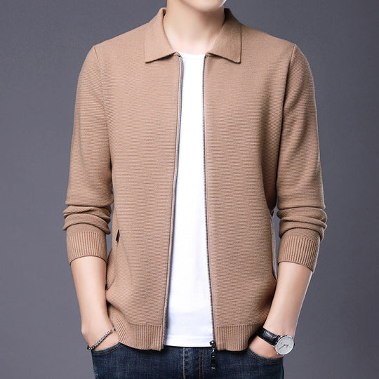 R&B | Strickjacke Wolle Slim Fit Reißverschluss Klassischer Kragen Gerippter Saum