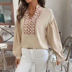 Damen Bluse mit Elegantem Besticktem Ausschnitt R&B