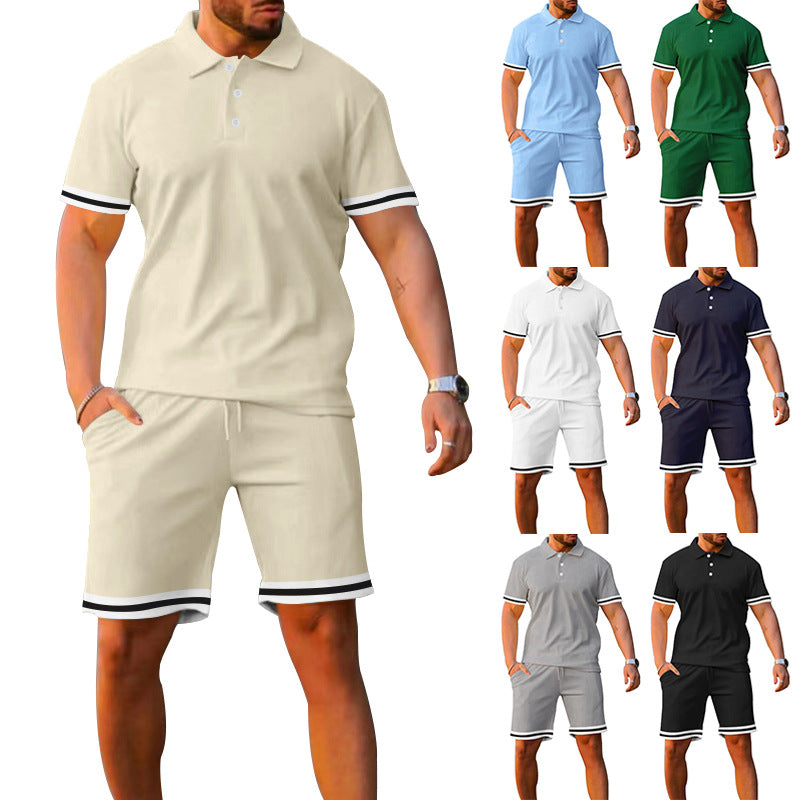 Herren Sportliches Polo- und Shorts-Set mit Kontrastdetails R&B