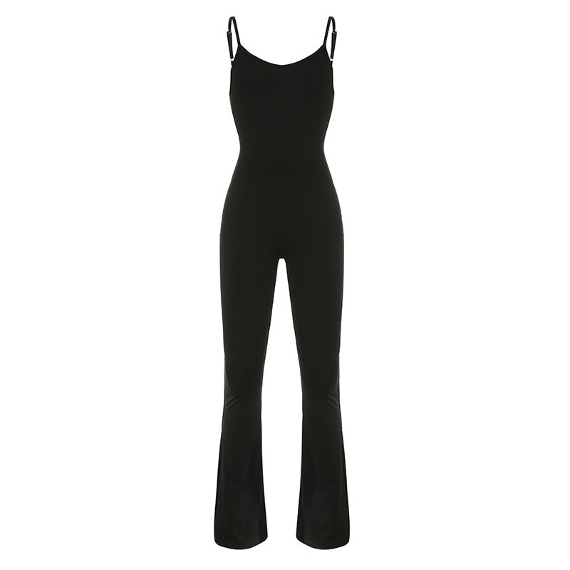 Damen weit geschnittener Jumpsuit mit verstellbaren Spaghetti-Trägern und schickem Flared-Schnitt R&B