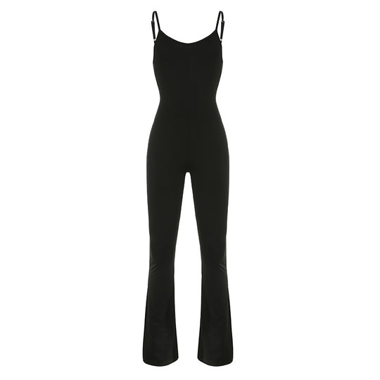 Damen Flared Jumpsuit mit verstellbaren Trägern und figurbetonendem Schnitt R&B