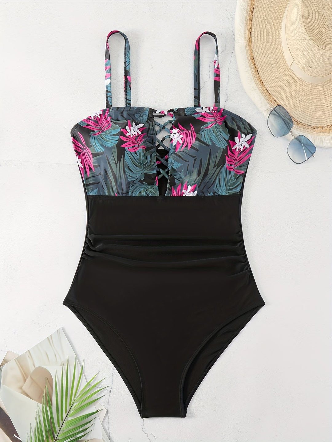 Damen Einteiler Badeanzug mit floralem Design und modernem Rückensystem R&B