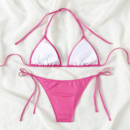 Damen Triangel-Bikini mit seitlichen Bindebändern und glänzendem Finish R&B