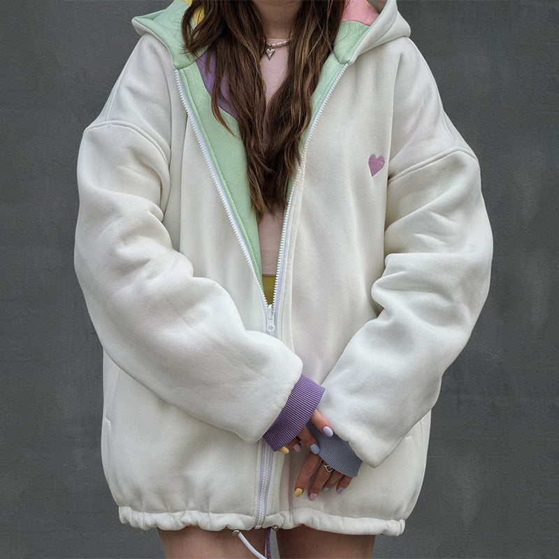 Damen Oversized Kapuzenjacke mit farbenfrohem Wellenmuster R&B