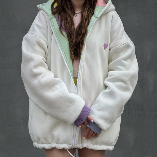 Damen Oversized Kapuzenjacke mit farbenfrohem Wellenmuster R&B