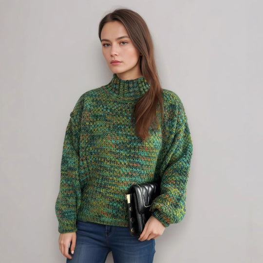 Damen gemütlicher Rollkragenpullover mit modernem Lochstrickdesign R&B