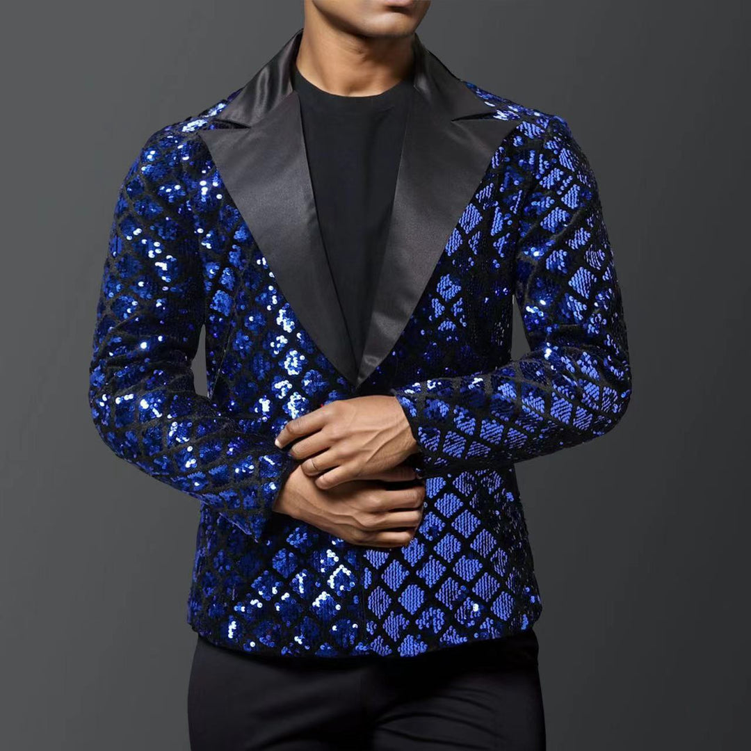 Herren glitzernder Smokingblazer mit luxuriösen Paillettenmustern R&B