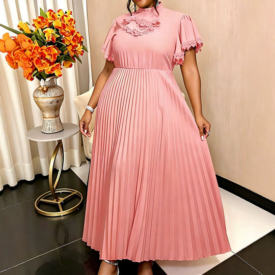 Damen Elegantes Maxi-Kleid mit Plisseefalten und Rüschendetails R&B