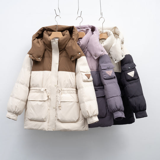 Damen modische Winterjacke mit funktionalen Taschen und großzügiger Kapuze R&B