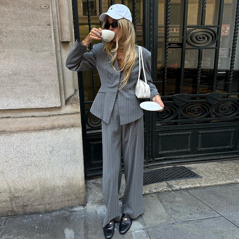 Damen eleganter Zweiteiler-Anzug mit Streifen R&B