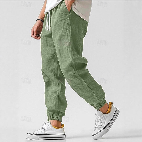 Herren Bequeme Leinenhose mit elastischem Bund und seitlichen Taschen R&B