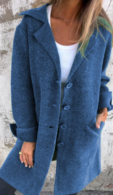 Damen Elegante Wolljacke mit durchgehender Knopfleiste und großzügigen Taschen R&B