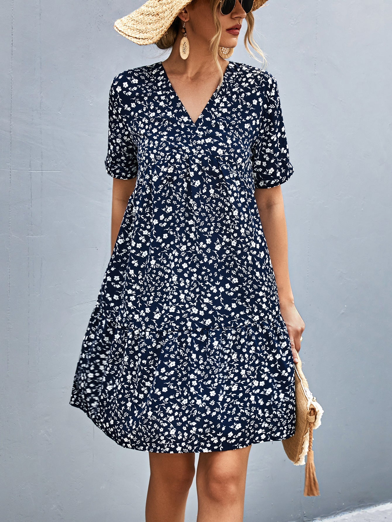 Damen Maxikleid mit floralem Muster und elastischer Taillierung R&B