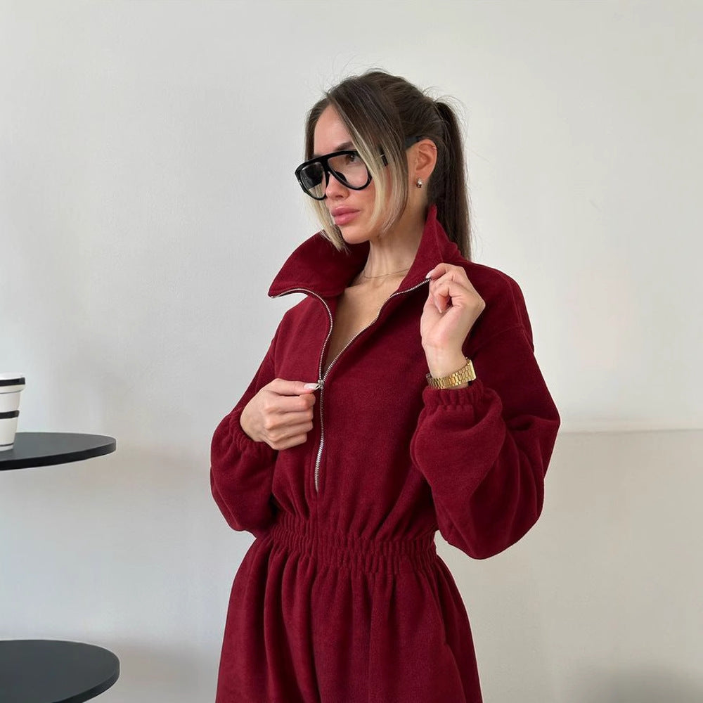 Damen bequemer und stylischer Fleece-Jumpsuit R&B