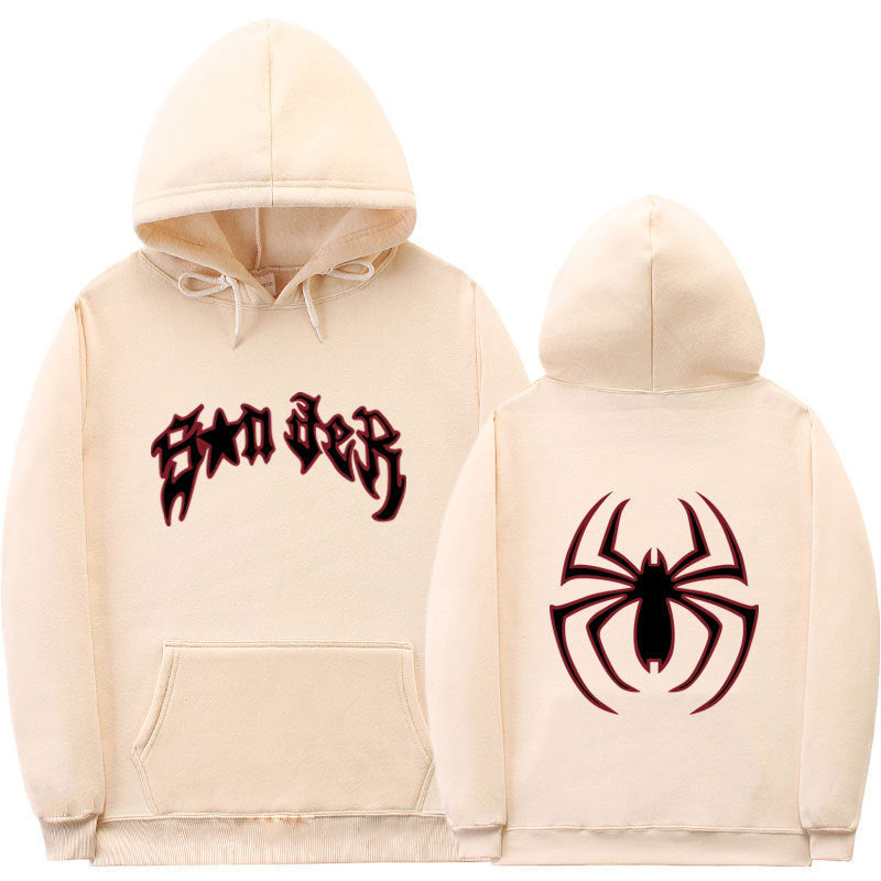 Damen Kapuzenpullover mit auffälligem Spinnenmotiv und grobem Schriftzug
