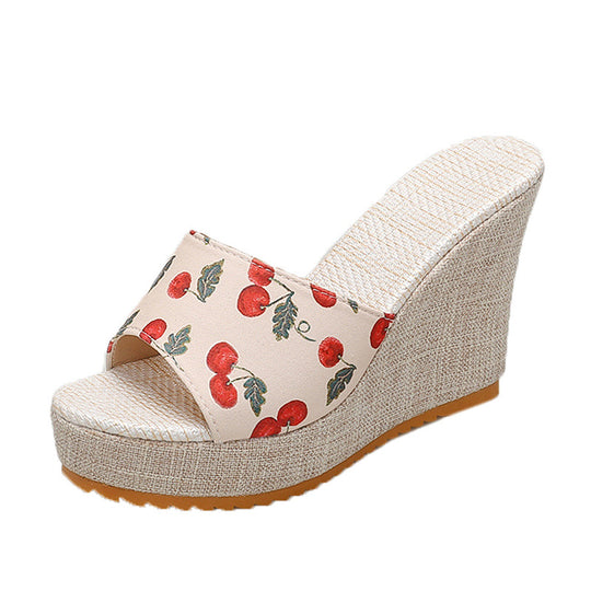Damen Wedge-Pantoletten mit fruchtigem Muster und rutschfester Sohle R&B
