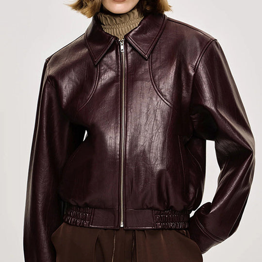 Damen Kunstlederjacke mit modischem Oversize-Schnitt und elastischem Bund R&B