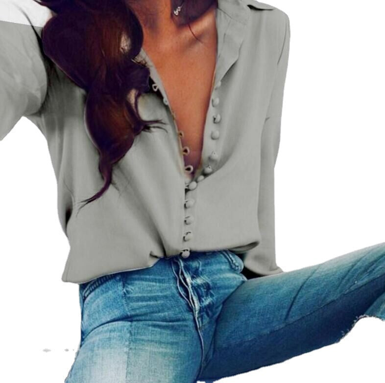 Damen nan seidige V-Bluse mit verdeckter Stoffknopfleiste und legerer Passform R&B