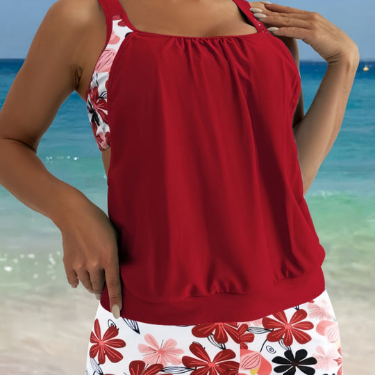 Damen Tankini-Set mit modischem Kurztop und Blumenmuster R&B