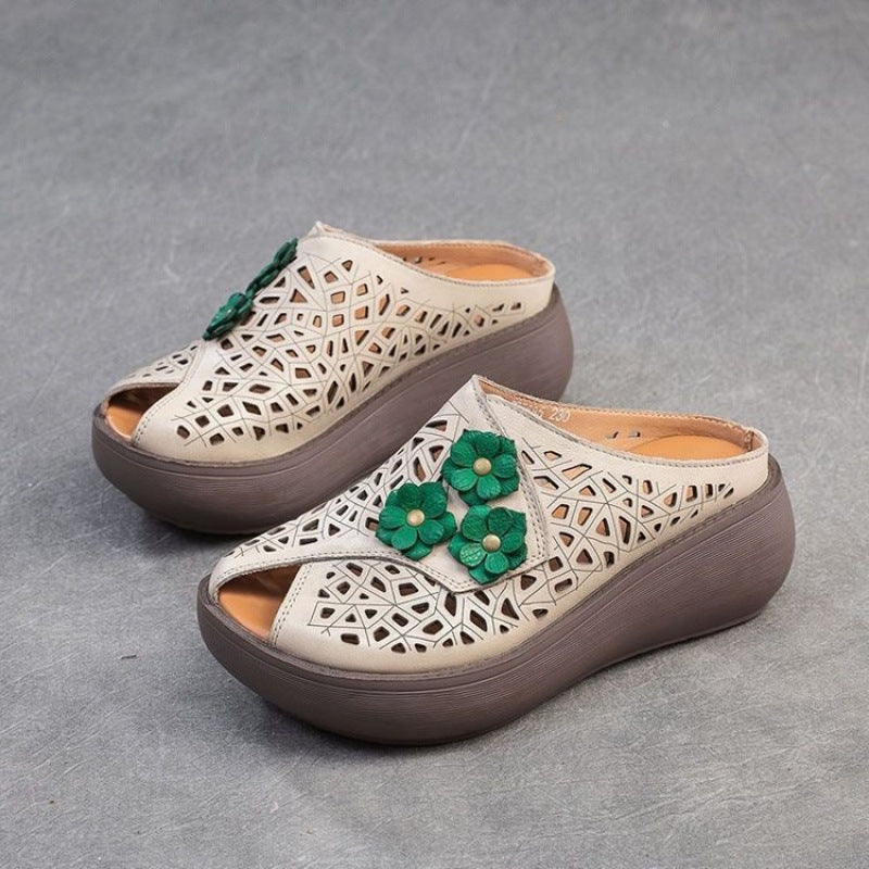 Damen Komfortable Clogs mit floralem Design und atmungsaktiven Ausschnitten R&B