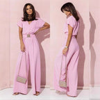 Damen Jumpsuit mit weitem Bein und trendigem Gürtel R&B