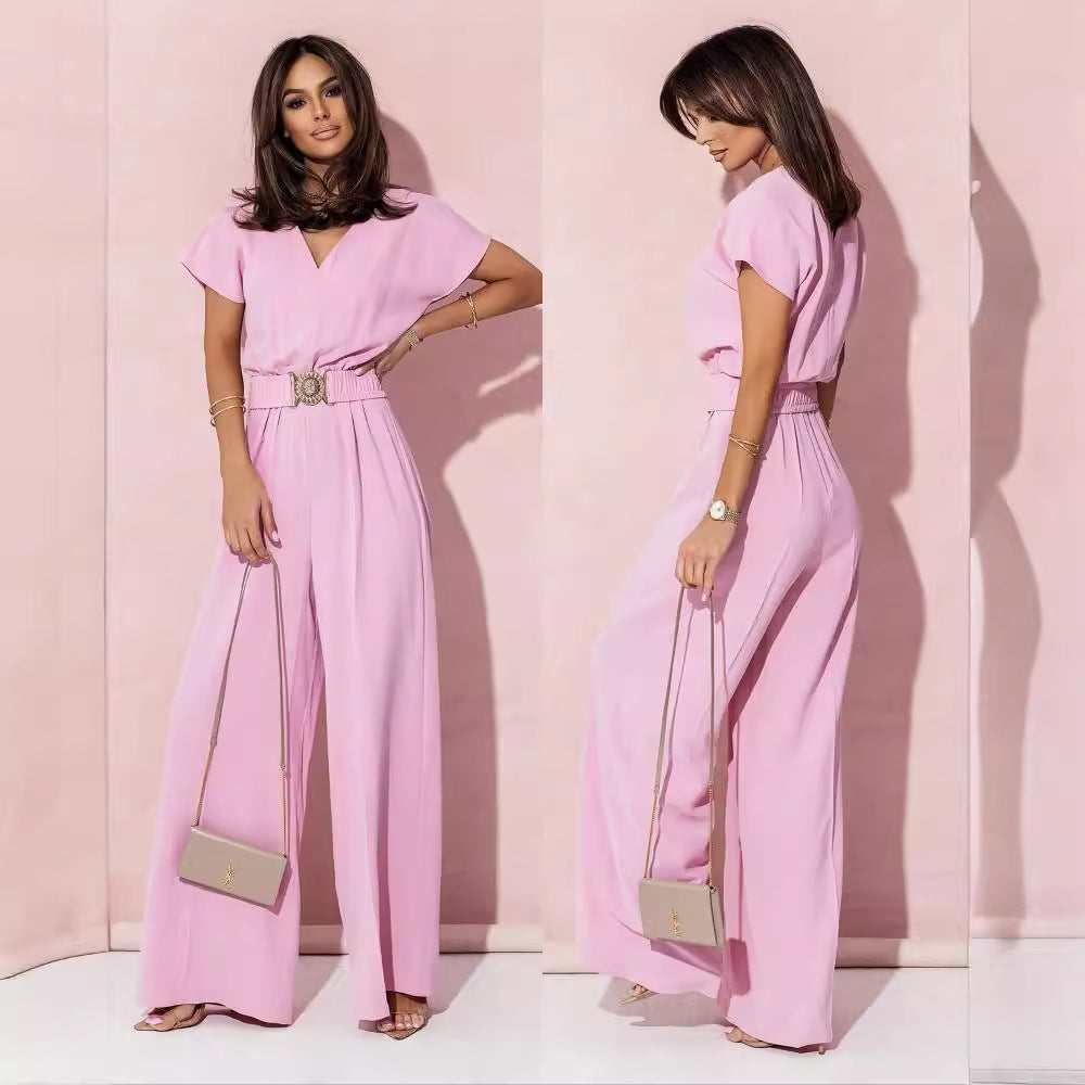 Damen Jumpsuit mit weitem Bein und trendigem Gürtel R&B
