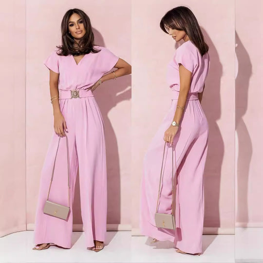 Damen Jumpsuit mit weitem Bein und trendigem Gürtel R&B