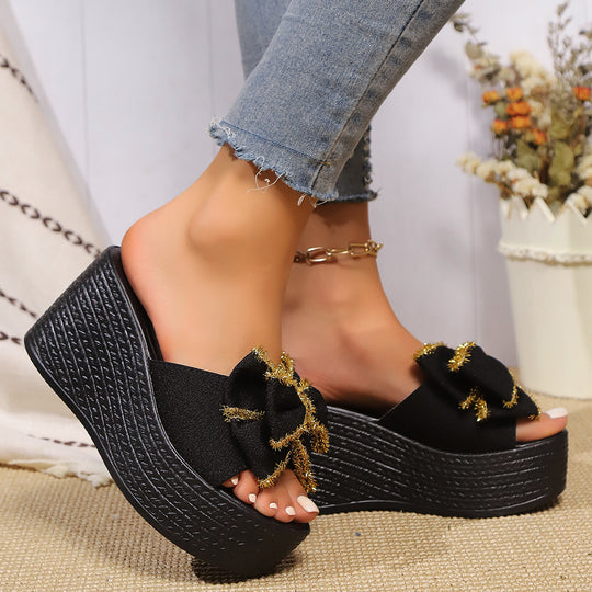 Damen nan Keil-Pantolette mit großer Schleife und funkelnder Zierborte R&B