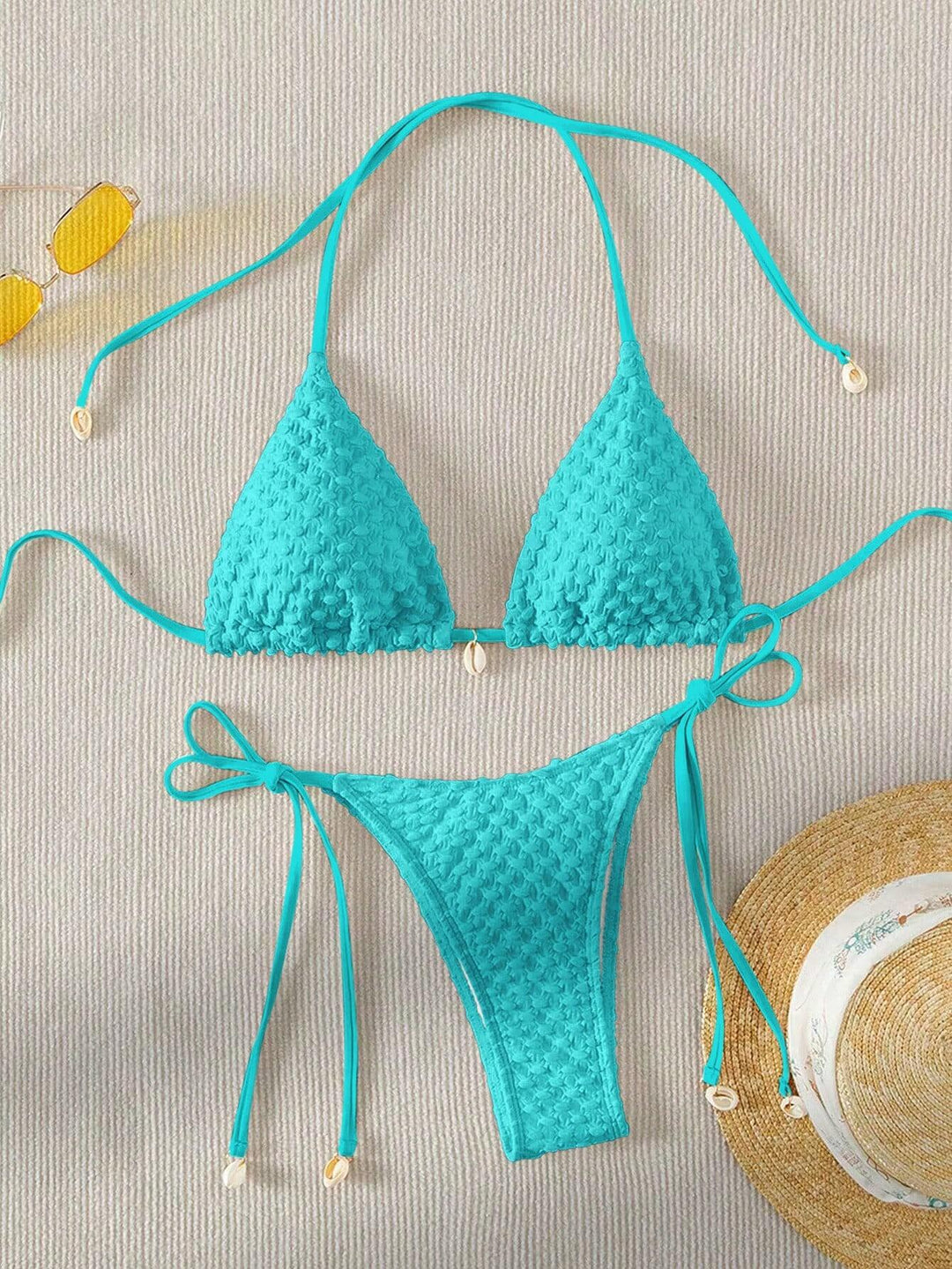 Damen Triangle-Bikini mit strukturiertem Material und zarten Bindebändern R&B