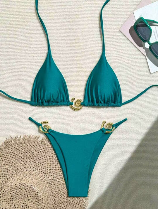 Damen Triangel-Bikini mit raffiniertem Gold-Detail R&B