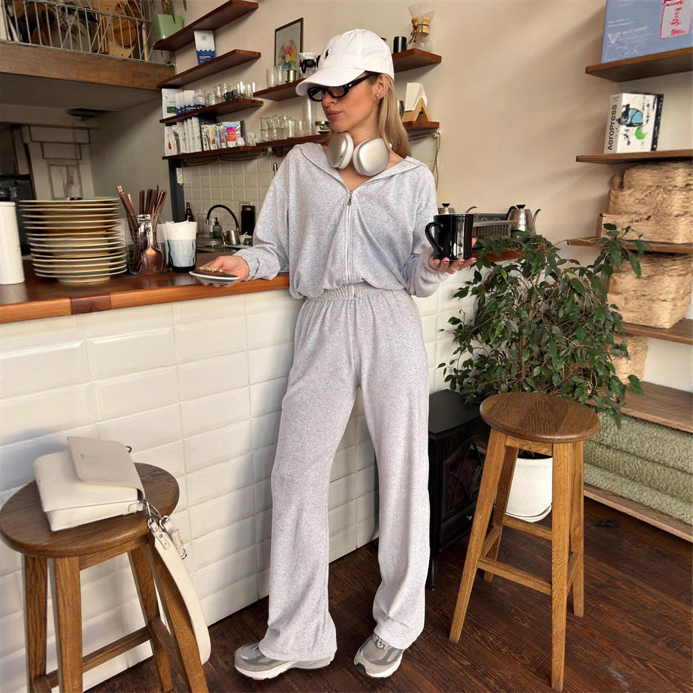 Damen sportliches Cropped-Set mit Kapuzenjacke und elastischer Jogginghose R&B