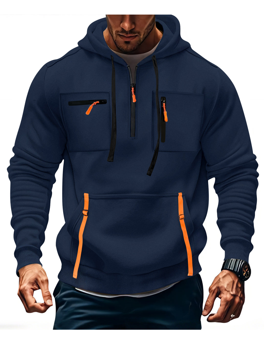 Herren modischer Kapuzenpullover mit funktionalen Reißverschlusstaschen R&B