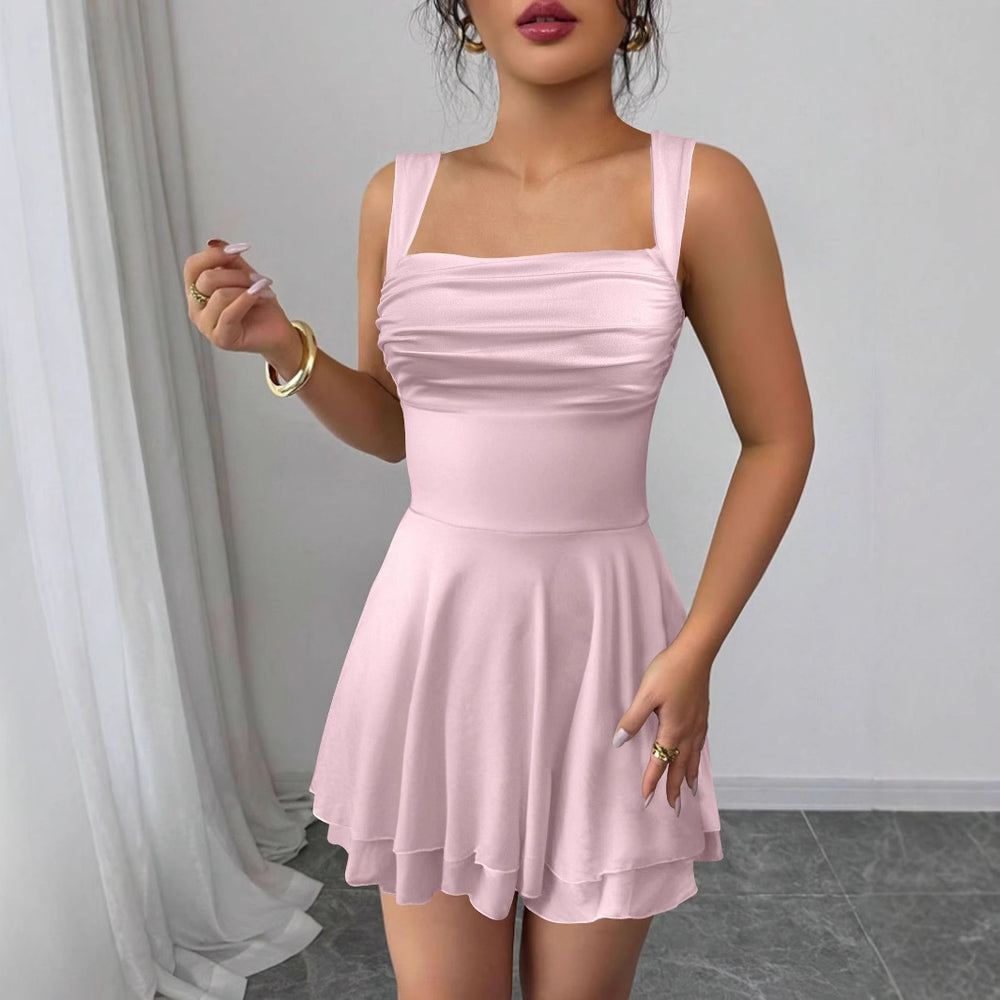 Damen Verspielt geschnittenes Sommerkleid mit Raffung und schwingendem Rock R&B