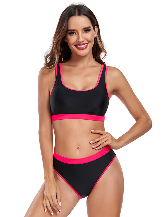 Damen Sportliches Bikini-Set mit kontrastierendem Bund R&B