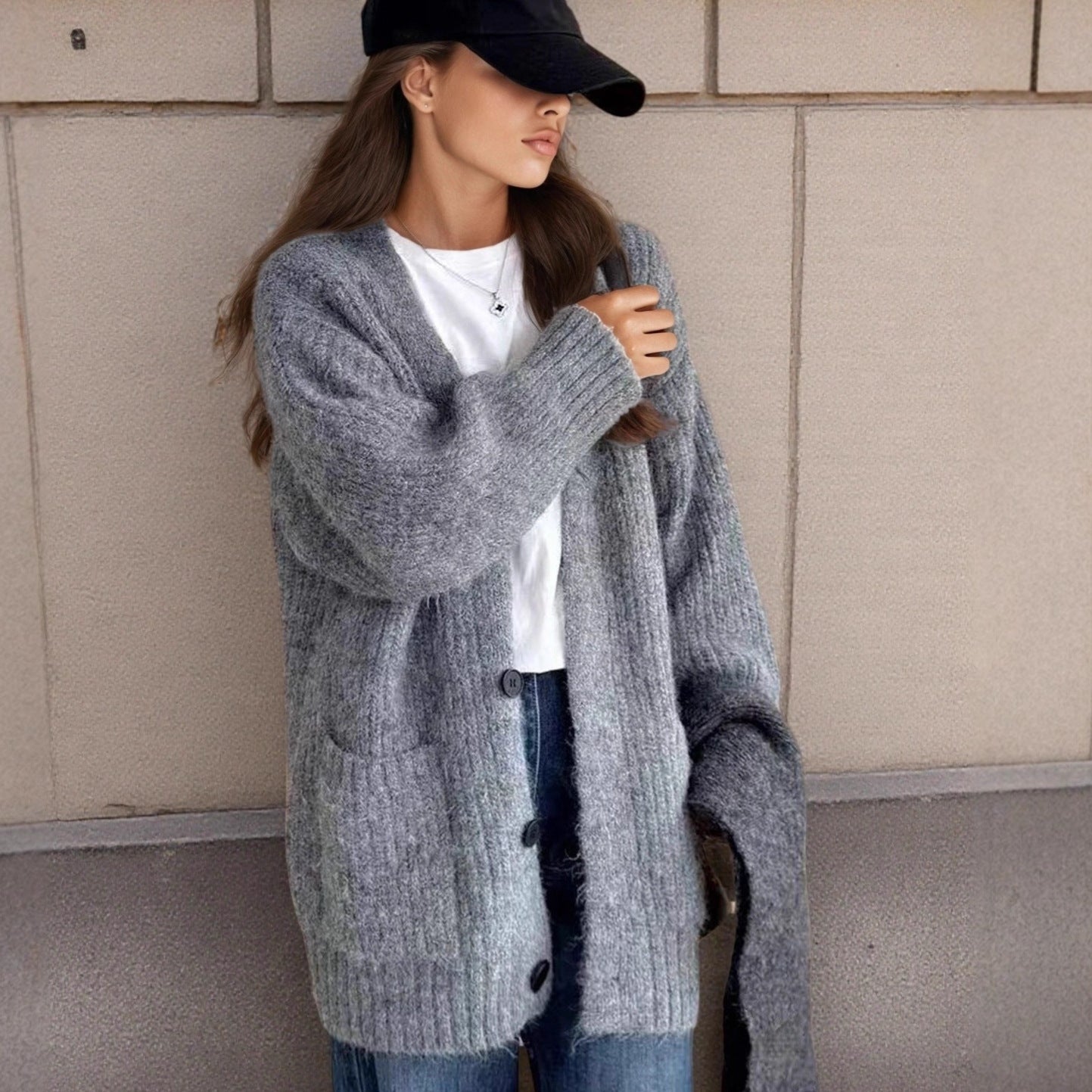 Damen Grobstrick-Cardigan mit einzigartigen Strukturmustern und praktischen Taschen R&B