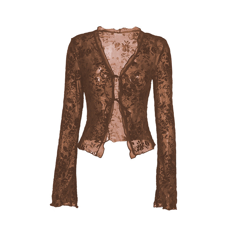 Damen Transparente Spitzenjacke mit floralen Mustern R&B