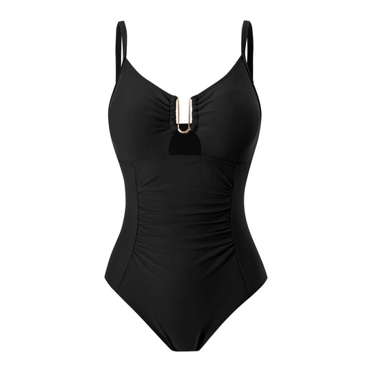 Damen Einteiliger Badeanzug mit Raffung und elegantem Reißverschluss R&B