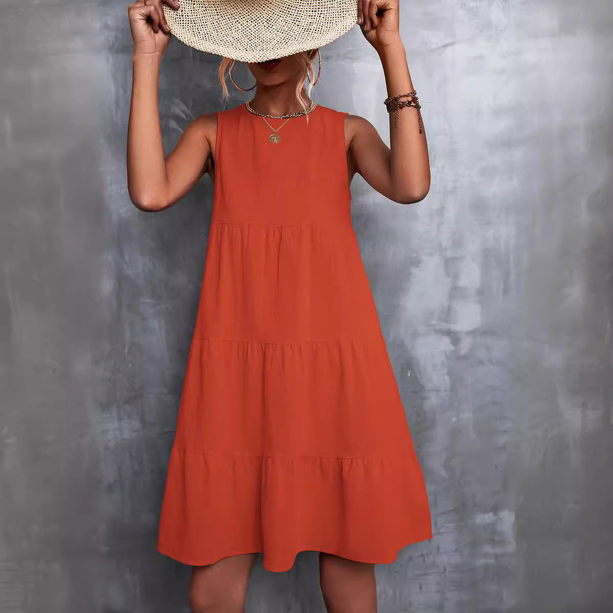 Damen Sommerliches A-Linien Kleid mit voluminösem Rock und ärmellosem Design R&B