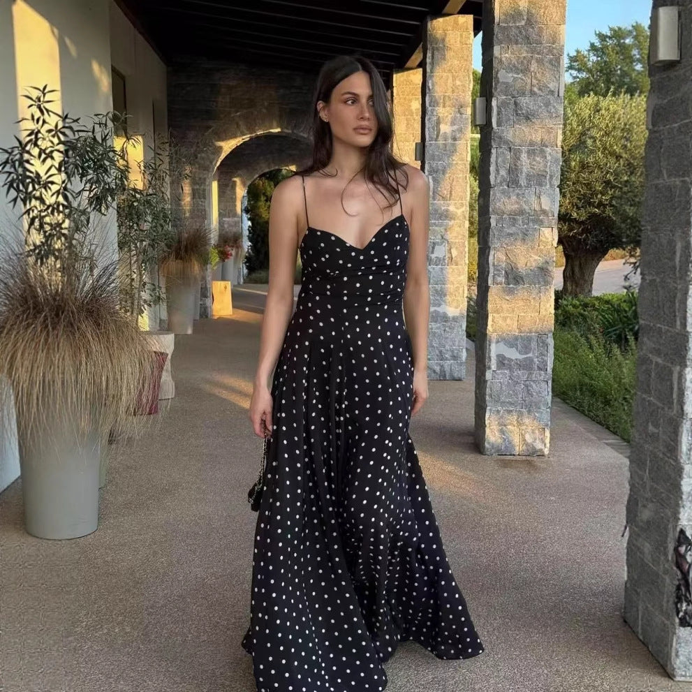 Damen Midikleid mit zarten Spaghetti-Trägern und verspieltem Polka-Dots-Design R&B